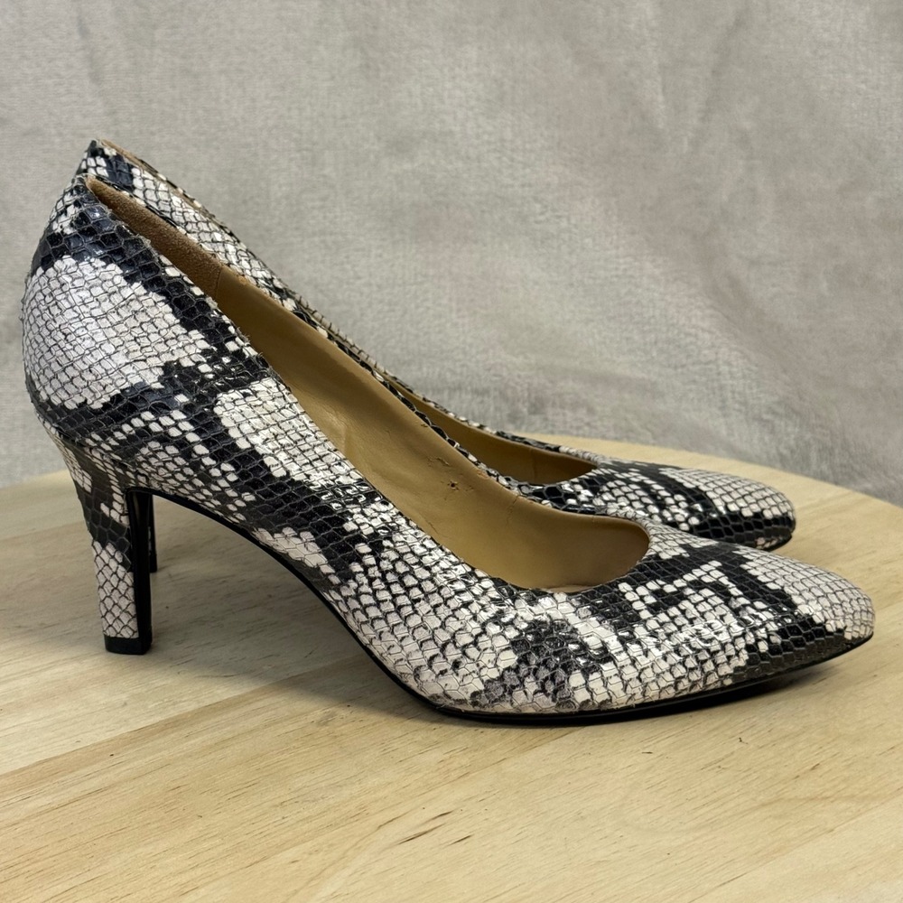 Naturalizer Anna Snakeskin Pointed Toe Pumps Black White Leather Heels Size 6M - Picture 5 of 16